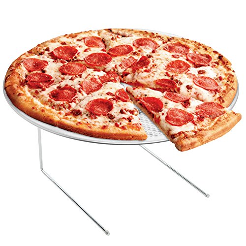Set of 2 Metal Pizza Pan Riser Stands, Tabletop Food Platter Tray Display Racks, Silver - Thumbnail 3