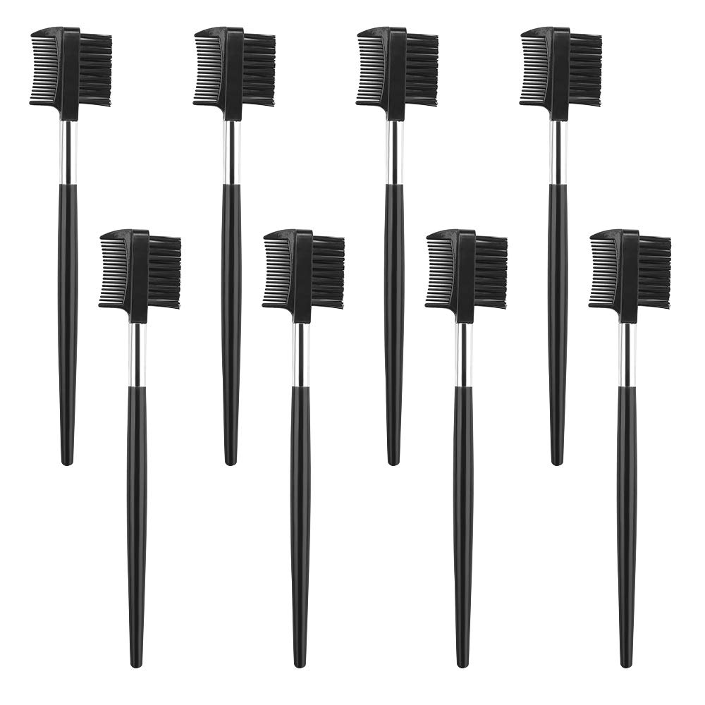 8 PCS Comb Eyebrow Brush Eyelashes 2 IN 1 Eyebrow Comb and Brush Lash Groomer Double Sided Brow Brush for Women Makeup Cosmetic Tools Black