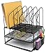 Greenco Mesh 2 Tier Desk File Organizer Shelves with 5 File Sorter Sections, Black