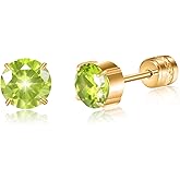 Hopply Hypoallergenic G23 Implant Grade Pure Titanium Screw Back Earrings, 20G Flatback 5A Cubic Zirconia Earrings Double Side Studs, Suitable for Women Men Sensitive Ears Piercing Sleeper Studs Jewelry