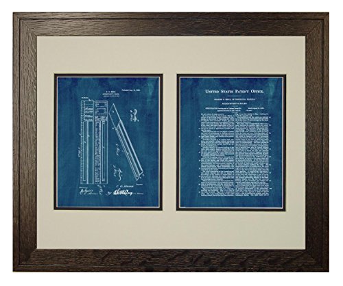 Accountant's Ruler Patent Art Midnight Blue Print in a Rustic Oak Wood Frame with a Double Mat (18" x 24")
