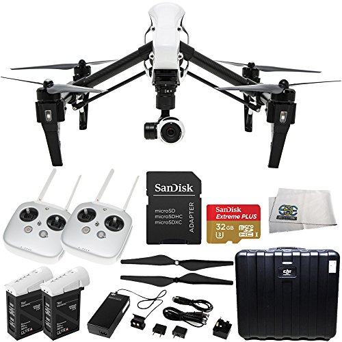DJI Inspire 1 with Dual Remotes EVERYTHING YOU NEED Kit Includes SanDisk Extreme Plus 32GB UHS-I/ U3 Micro SDHC Memory Card (SDSDQX-032G-U46A) + DJI TB47 Intelligent Flight Battery + DJI 1345 Self-Tightening Props + High Speed Memory Card Reader + Microfiber Cleaning Cloth