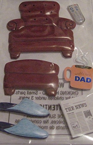 Custom & Decorative {2â€ X 2" Inch} 7 Piece Pack of Mid-Size Stickers for Arts, Crafts & Scrapbooking w/ Happy Father's Day Chair, Newspaper, Mug, & Slippers {Blue, Brown, Orange, White, & Black}