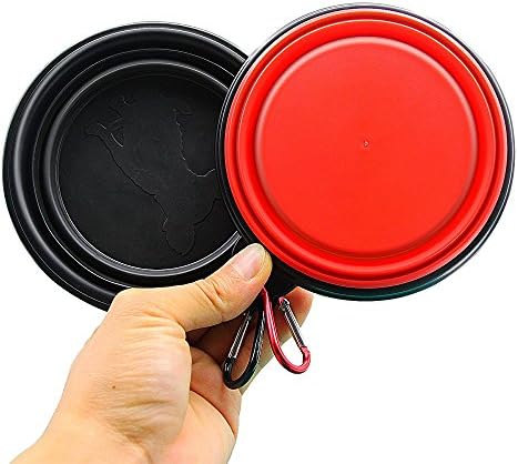 Collapsible Silicone Pet Bowls Foldable Expandable Cup Dish For Dog/Cat Food Water Feeding Portable Travel Bowl, Set of 2 Colors, Food Grade Silicone BPA Free FDA Approved (Black+Red)