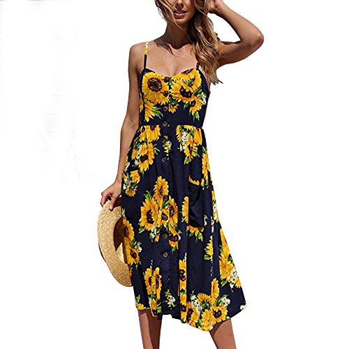 Young17 women sun flower printed backless dresses strap front but…