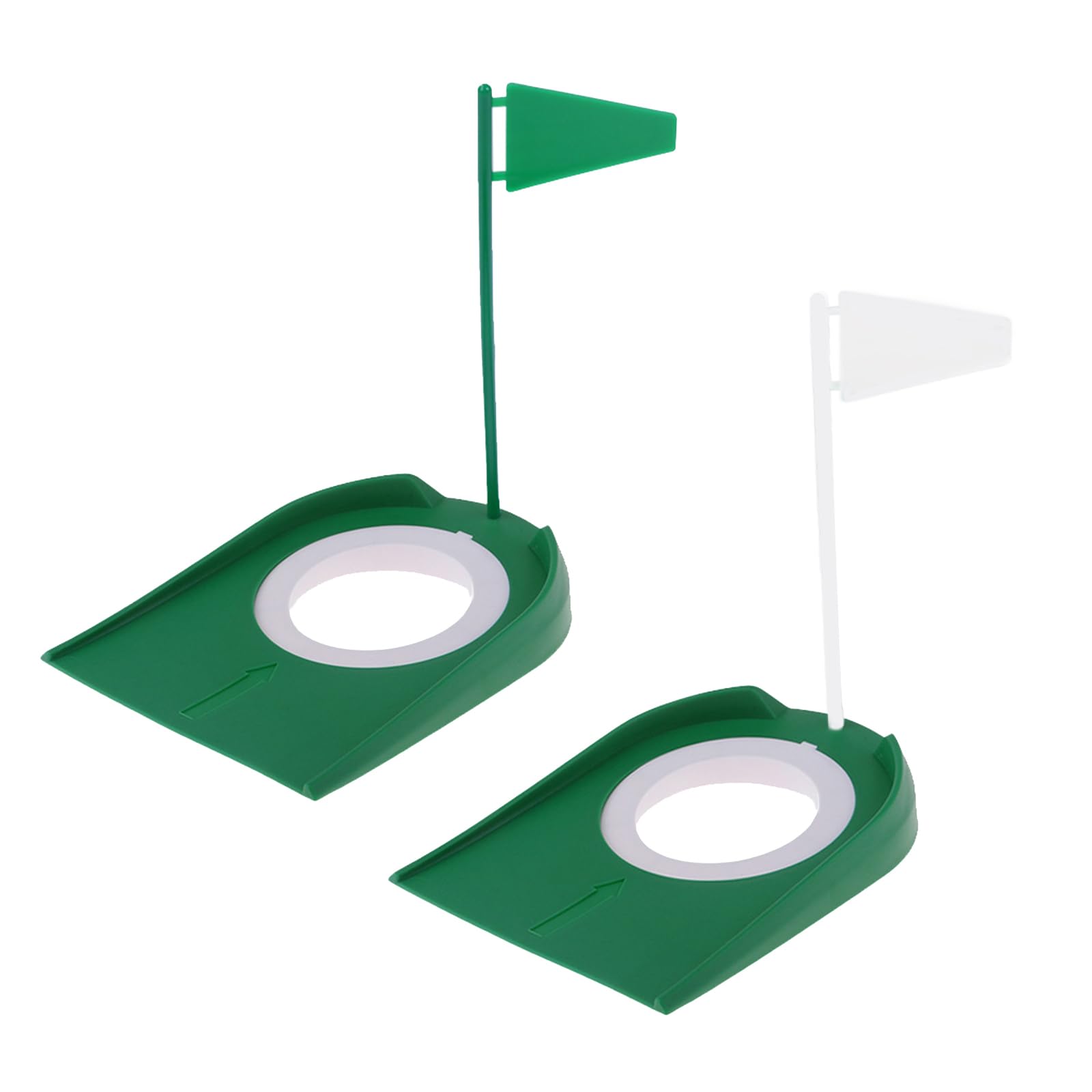 GERUI Golf Practice Putter Pad, 2 Pieces, Plastic, Green, Golf Indoor Outdoor Putting Cup with Adjustable Hole and Removable Flag, Golf Putting Mat for Practice