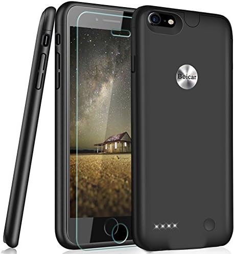 iPhone 8/7 Battery Case,Boicar 2800mAh Portable Charging Case for iPhone 7/8(4.7 inch) Extended Battery Juice Pack/Lightning Cable Input Mode (Black) [Free Tempered Glass Screen Protector]