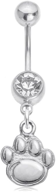 Penn State University Belly Button Ring, Nittany Lions Paw Logo - Sterling Silver Jewelry by Dayna Designs, Officially Licensed NCAA Gift. 10mm Small for Women/Girls