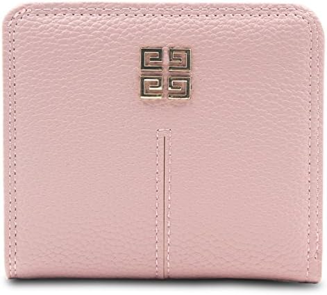 Women's Small Compact Bi-fold Leather Pocket Wallet Credit Card Holder with ID Window for Ladies and Girls (Pink)