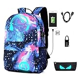 Galaxy Backpack, Anime Luminous Anti-Theft School Bag, Laptop Backpack with USB Charging Port, Unisex 15.6 Inch College Daypack for Girls, Starry