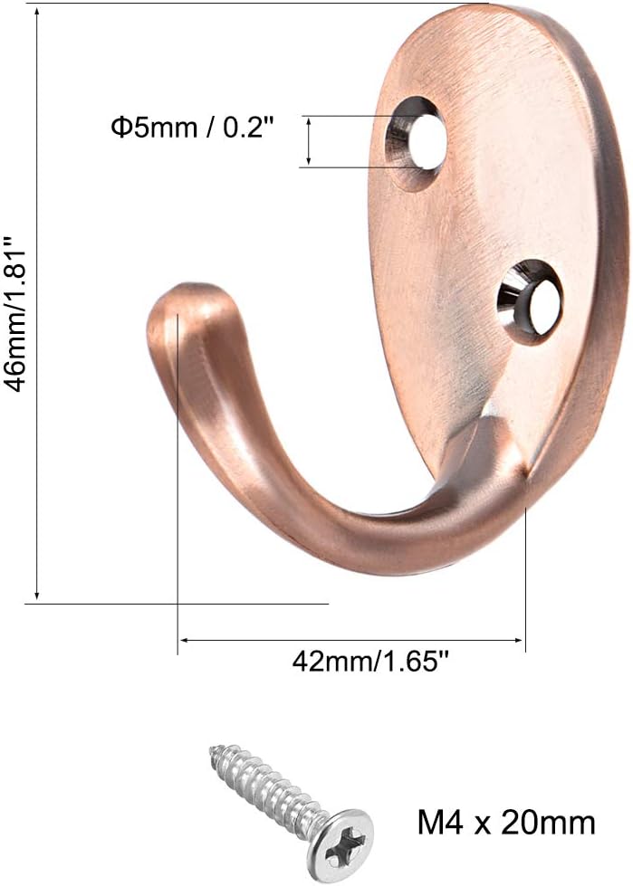 sourcing map Wall Mounted Hook Robe Hooks Single Coat Hanger Hanging, Zinc Alloy, Copper Tone, 1pcs-Copper Tone - Image 3