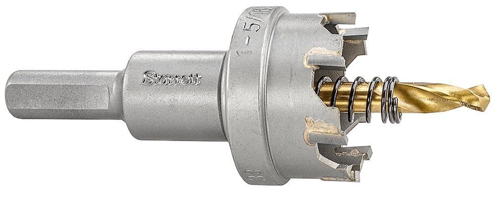 Starrett Tungsten Carbide Tipped Hole Saw - SM33 Sheet Metal Cutter With Arbor & Pilot Drill Bit - For Drilling Stainless Steel Aluminum Alloy - 33 mm
