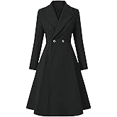 xxxiticat Women's Long Wool Trench Coat Winter Warm Notch Lapel Double Breasted Button A Line Pleated Dress Coat Peacoat