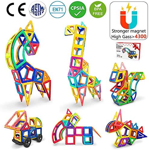 Jasonwell Magnetic Building Blocks Upgraded - Magnet Blocks Set Kids Magnetic Toys Preschool Creative Educational Construction Stacking Kit Building Magnetic Tiles for Toddlers Children