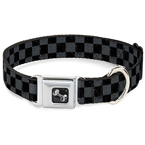Buckle-Down 9-15" Checker Weathered2 Black/Gray Dog Collar Bone, Small