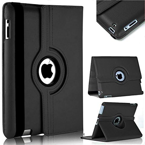 iPad Air 1 Case, AllinoMarket - 360 Degree Rotating Stand Case Smart Cover with Auto Sleep and Wake Feature and Strap for Apple iPad Air 1 (2013 Release) (Black)