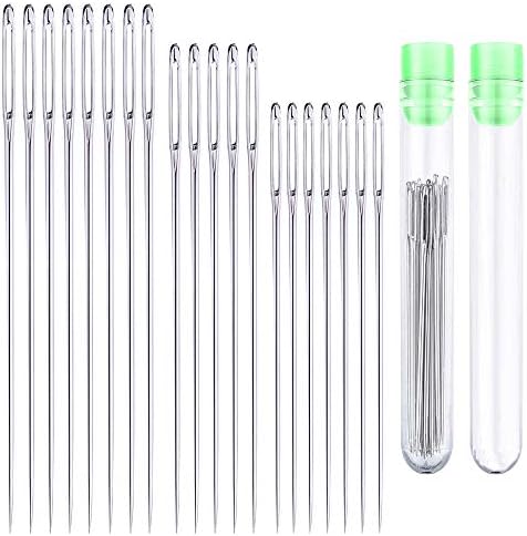 20 Large Eye Assorted Hand Sewing Needles - Big Eye Craft Needles for Stitching and More, 2 to 2.4 inches Long