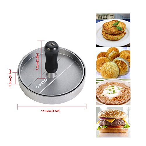 OVOS Aluminum Non-Stick Hamburger Press with 50 Free Patty Papers and Wood Handle - Thumbnail 3