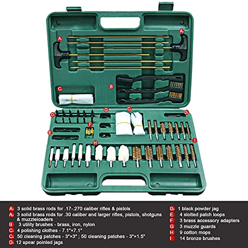 Tochiyoga Universal Gun Cleaning Kit for All Guns, Handgun Hunting Shooting Rifle Pistol Shot Gun Cleaning Kit W/Case Travel Size & Full Brass Rods