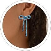 Bow Earrings for Women Purple Blue Pink Hot Pink Red Black Dangle Earrings Sparkly Rhinestone Bow Earrings Coquette Christmas Jewelry