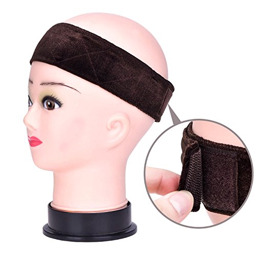 eBoot 2 Pack Velvet Wig Grip Band Comfort Head Hair Band Adjustable Fastern, Brown and Black