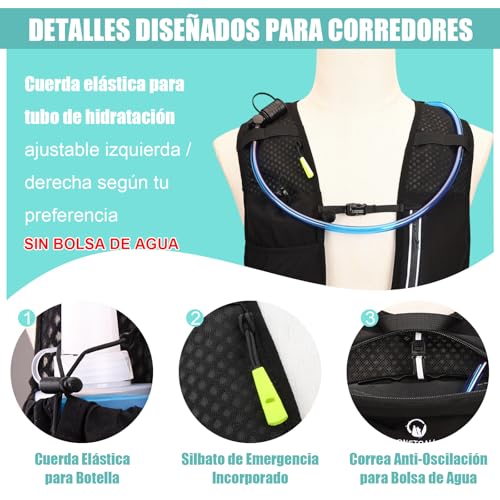 ONETOALL Chaleco Running Hombre Mujer con Botella 500ml y Luz LED Recargable, Chaleco Hidratacion Trail Running, Running Vest, Mochila Hidratacion para Correr Senderismo Montaña Deporte, Solo 175g