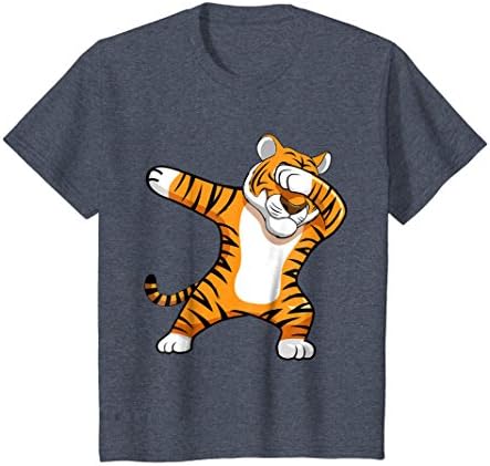 Kids Dabbing Tiger Football Team Mascot Funny Dab T-shirt Cat 8 Heather Blue