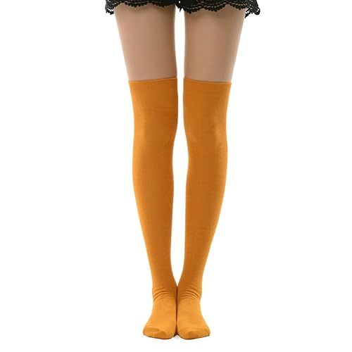 MK MEIKAN Womens Halloween Over Knee High Socks-Mustard Yellow Thigh High  Socks for Velma Costume Adult Cosplay Long Stocks (1 Pair,Light Orange) in 