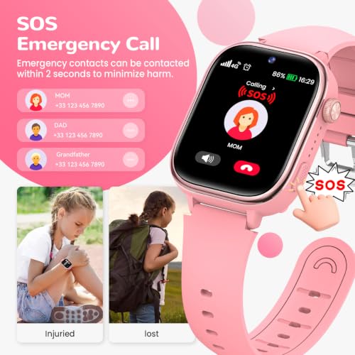 RUXINGX Reloj Inteligente Niño, Smartwatch Niños con GPS y Videollamadas, Teléfono, Chat de Voz, SOS, Modo Escuela, Cámara, Podómetro, Monitor de Sueño, IP68 Impermeable Regalo Niñas y Niños, Rosa