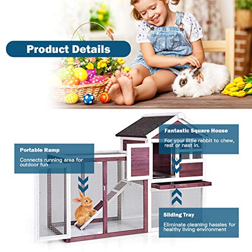 Tangkula Rabbit Hutch, Indoor Outdoor Bunny Cage with Run, Wooden