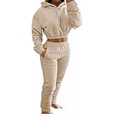Akmipoem Sweatsuits for Women Set 2 Piece Tracksuits Outfits Casual Long Sleeve Crop Hoodie Jogger Pants Matching Sets