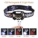 USB Rechargeable LED Headlamp,Ultra Lightweight Comfortable Super Bright Waterproof,Perfect for Running,Camping,Hiking,Fishing,Bicycling (Dark Grey)