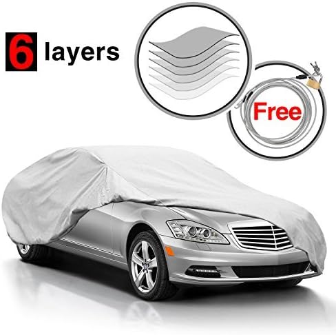 KAKIT 6 Layers Car Covers for Automobiles All Weather Waterproof & Windproof & Scratch Resistant, Outdoor Car Cover Fits Up to 199"-229"