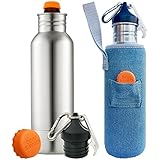 Stainless Steel Beer Bottle Cooler - Holder Fits Most 12oz Bottles - Includes Jeans Insulator Bag + Silicone Bottle Stopper + Bottle Opener + Carabiner - Keeps Your Beer Cold Longer
