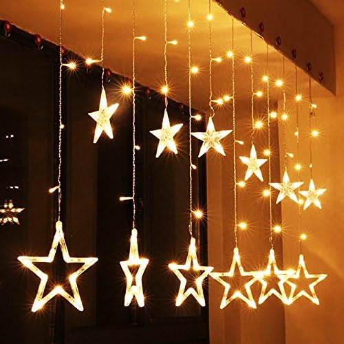 VOCOO Star Curtain Lights - 8 Kinds of Blinking Patterns -12 Stars 138 LED Waterproof Linkable Curtain String Lights for Christmas, Wedding, Party, Warm and Romantic White Decoration (Warm white)