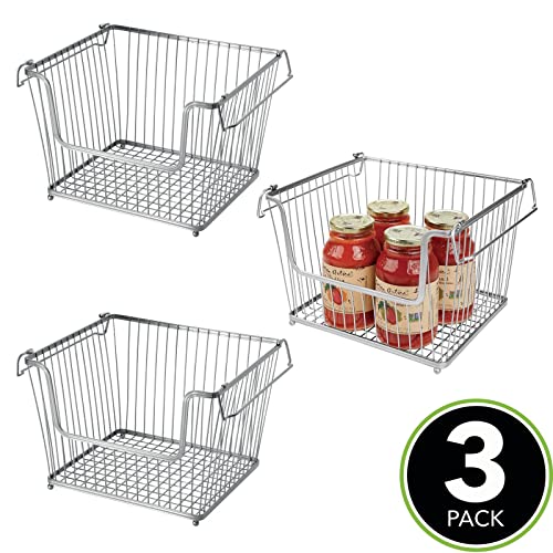mDesign Modern Stackable Metal Food Storage Organizer Bin Basket with