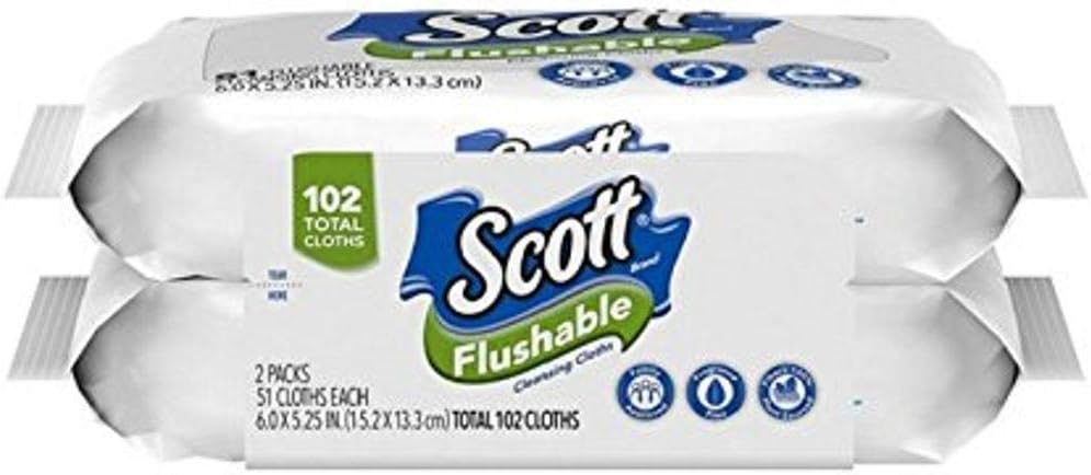 Scott Flushable Cleansing Cloths Refills 51 Clothes (2 Pack),102 Total