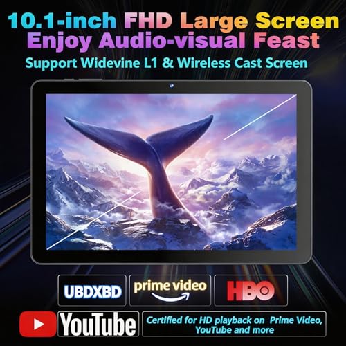 10 Inch Android Tablet, Android 15 with 18GB RAM + 128GB ROM (1TB Expandable), Octa-Core, 1280x800 IPS HD Touchscreen, 5MP+8MP Dual Camera, 6000mAh, Tablet with Face Unlock, Gaming, Widevine L1