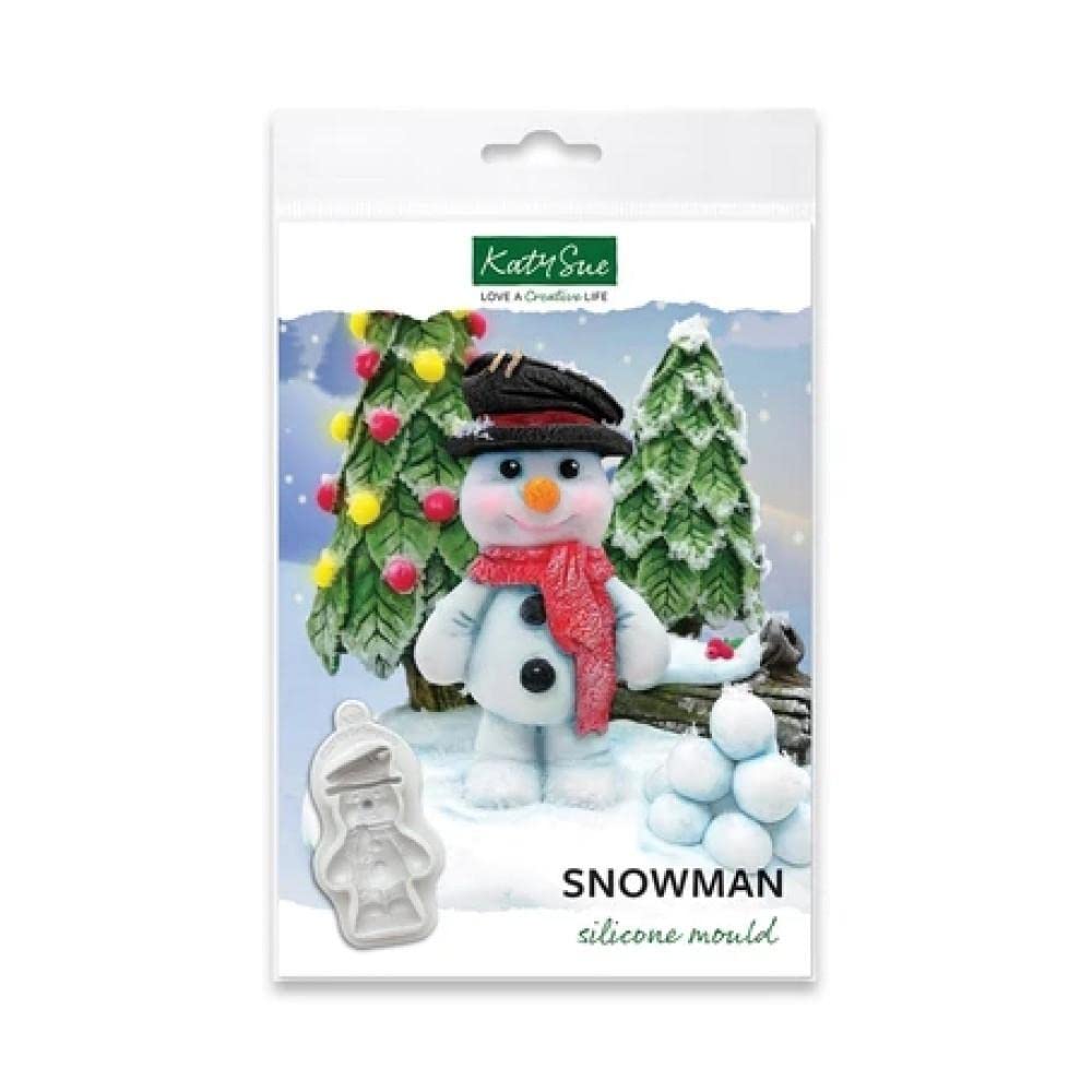 Katy Sue Snowman Silicone Mould for Christmas Cake Decorating & Crafting. Makes a Snowman Figure 77 Tall x 50 Wide in Millimetres for Fondant, Sugar Paste, Air Dry Clay, Polymer Clay. UK-Made