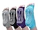 Cosfash Non Slip Skid Yoga Pilates Barre Socks with Grips for Women and Men 4 Pairs, Black/Grey/Purple/Blue, One Size