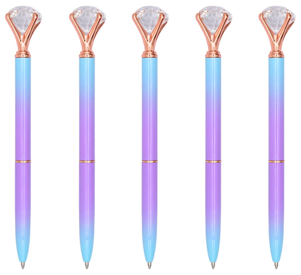 XIAOYU 5 Pieces Ballpoint Pens, Fun Fancy Crystal Diamond Pen, Bling Metal Pens for School Office Supplies, Bridesmaid Wedding Birthday Present Pens, 1.0 mm Black Ink, Style B