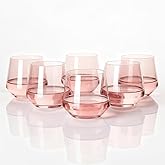 Colorsavant Stemless Wine Glasses Set 6【Peach Color Wine Glasses Stemless】 Peach Short Tumbler【14oz】 Peach Glassware for Wine or Soft Drinks,Unique Wine Gifts for Valentines Day