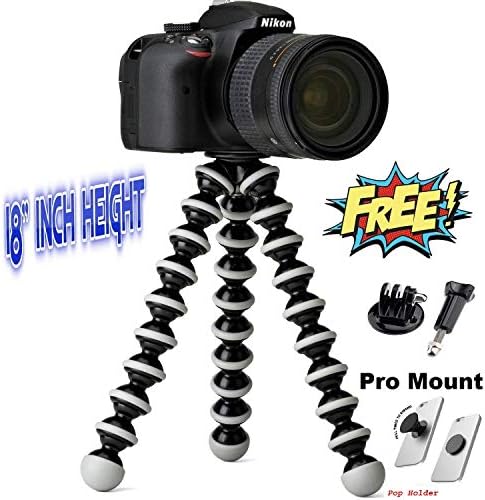 BOKA®, Gorilla Tripod 18 Inch Height with Extra Thick & Strong Flexible Tripod for Camera - A Light Camera Stand for DSLR, SLR - Free Gopro Mount