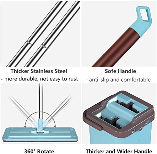 image for Buyplus Flat Floor Mop and Bucket Set - Home Floor Cleaning System,Wet