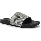 FUNKYMONKEY Women's Slides Rhinestone Glitter Slip On Footbed Platform Sandals
