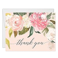 Pastel Pink Peonies Thank You Cards with Envelopes ( Pack of 50 ) Blank Folded Thank You Notecards Baby Bridal Shower Gift Birthday Engagement Wedding Thank You Gracias Notes Excellent Value VT0039