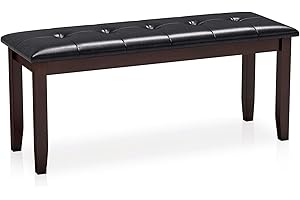 Giantex Dining Room Bench, Traditional Upholstered Table Benches, Hallway PU Leather Bench Entryway Bench, Bedroom Bench for End of Bed, Ottoman Bench (Brown)