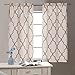 Jinchan Linen Kitchen Curtains 36 Inch Moroccan Tile Tier - Geometric Lattice Cafe Farmhouse Floral Short Window Panels for Bathroom RV - Country Rustic Voile 2 Panels Taupe on Beige