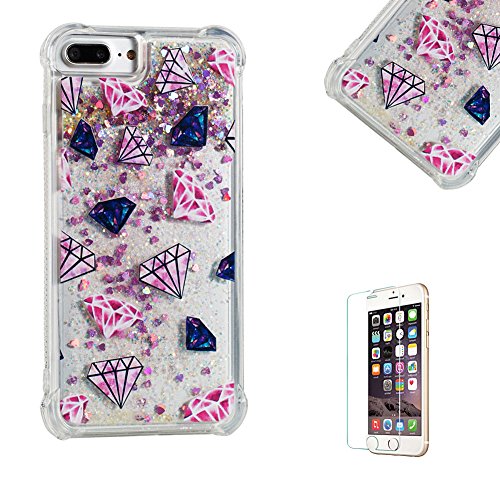Funyye Crystal Rubber Case for iPhone 7 Plus,Luxury Glitter Sparkly Quicksand Pink Diamond Design Slim Transparent Soft Flexible Silicone Gel TPU Bumper Back Cover Case for iPhone 7 Plus/8 Plus