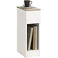 SoBuy Nightstand Narrow Night Stand Modern Design Bedside Furniture Slim End Table Storage Cabinet with Sliding Drawer and Open Compartment, White & Natural FBT111-WN